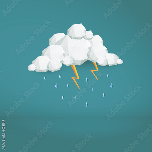 Storm cloud low poly vector background. Polygonal weather icon