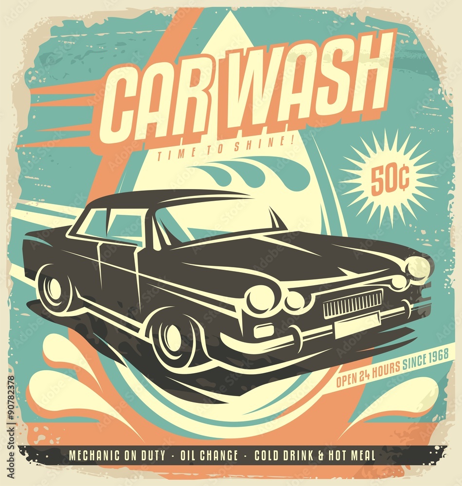 Plakat Projekt plakatu retro myjni samochodowej