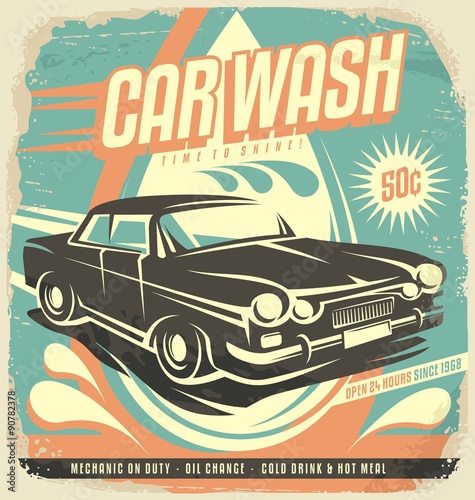 Plakat Projekt plakatu retro myjni samochodowej