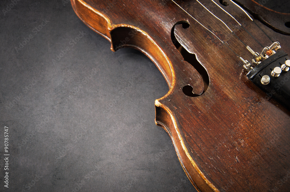 Fototapeta premium Violin music instrument of orchestra closeup