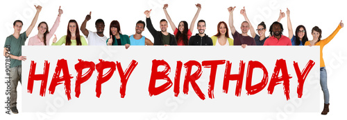 Canvas Print Happy Birthday Geburtstag multikulturell Gruppe junge Leute Peop