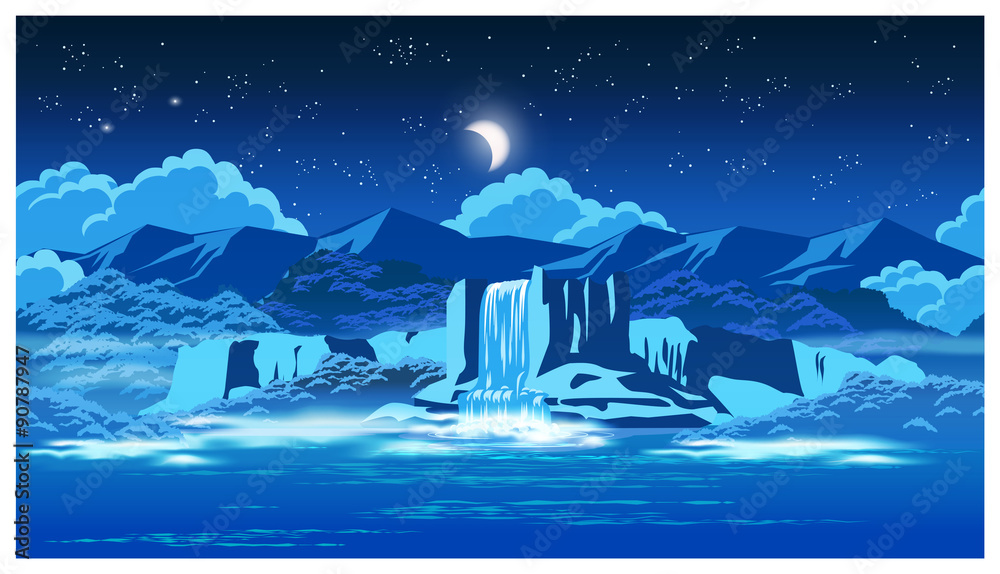 Fototapeta premium picturesque waterfall at night