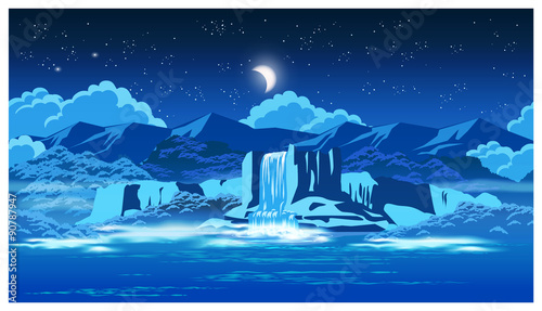 picturesque waterfall at night
