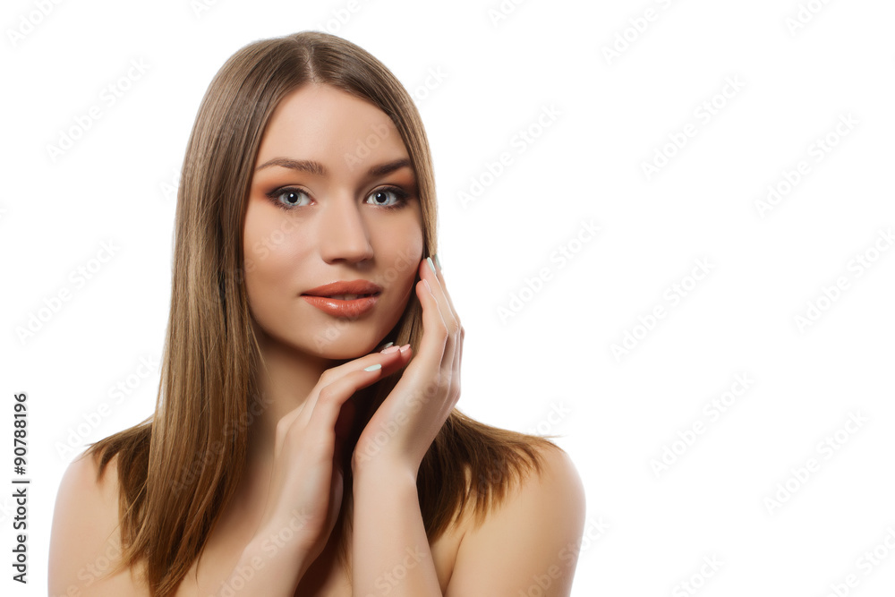 Portrait of a beautiful female model on white background Portrait of a beautiful female model on white background
