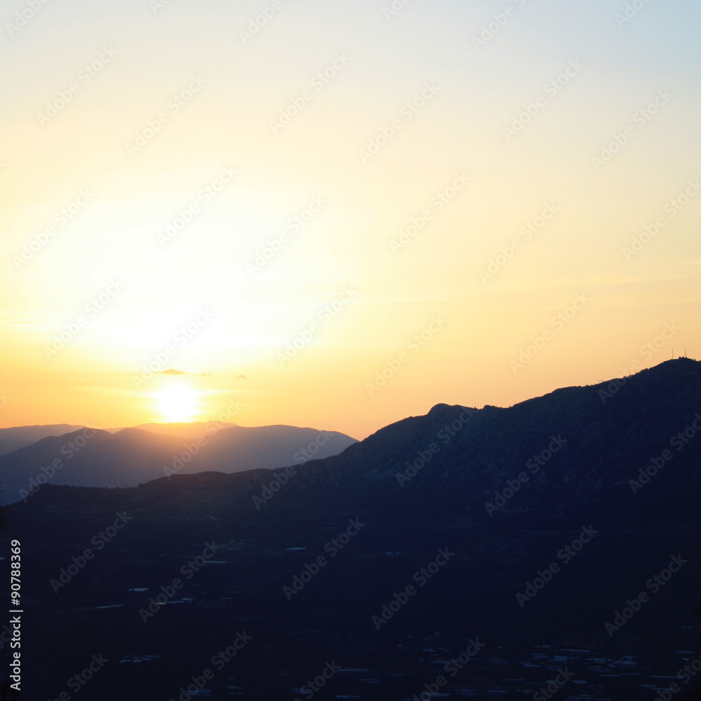 Turkey landscape on sunset. Mountains near Adrasan.