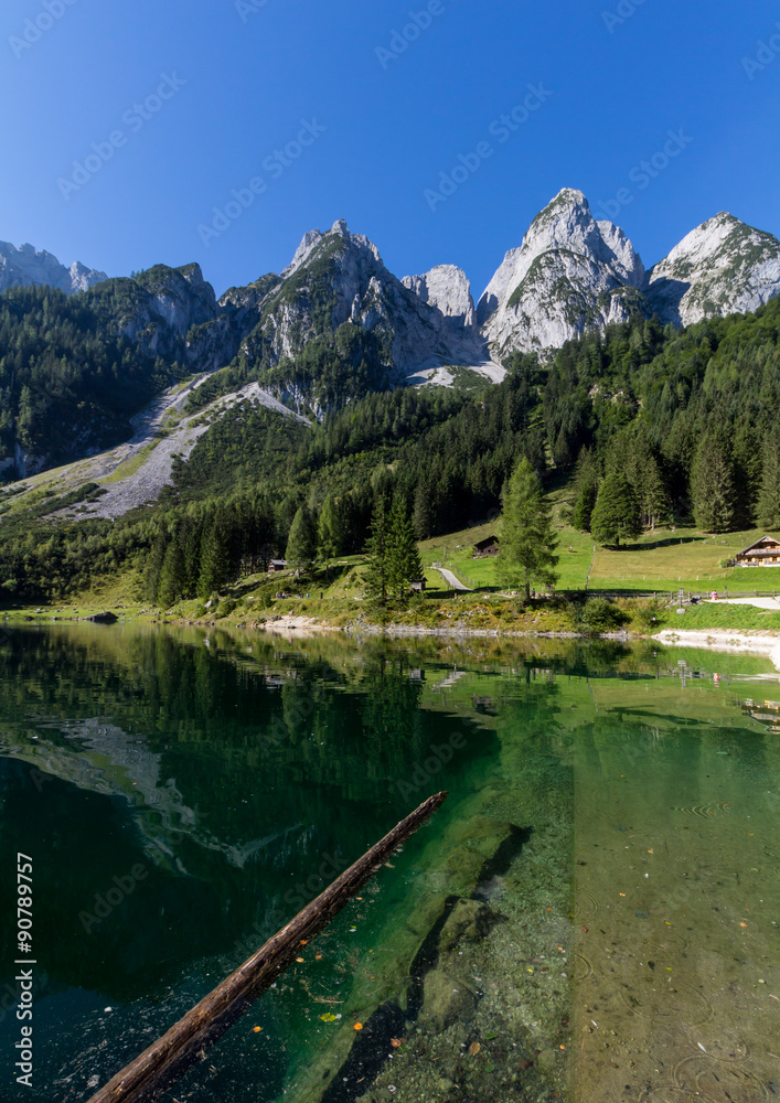 Fototapeta premium Beautiful landscape of mountains and lake on summertime, Gosausee lake, Alps, Austria, Europe.