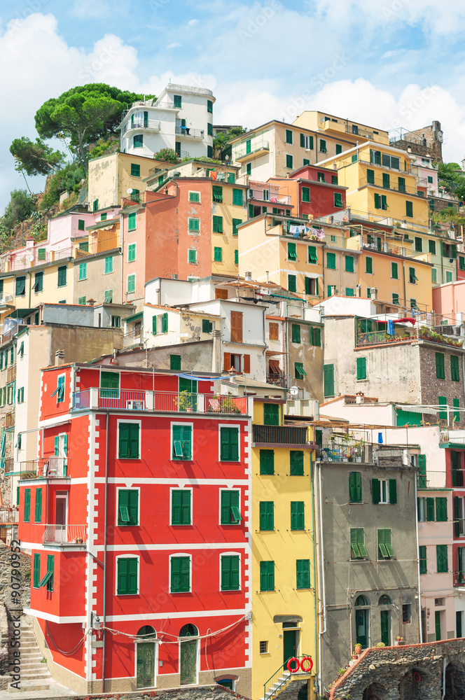 Colorful houses in Riomaggiore, Cinque terre Italy.
