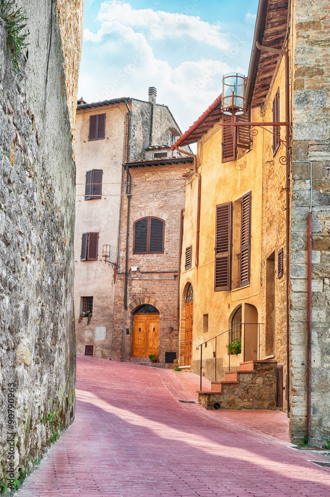 Medieval street in San Gimignano, Italy.