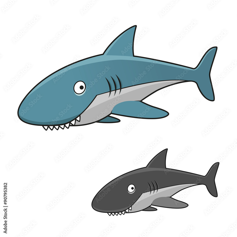 Obraz premium Cartoon toothy gray shark character