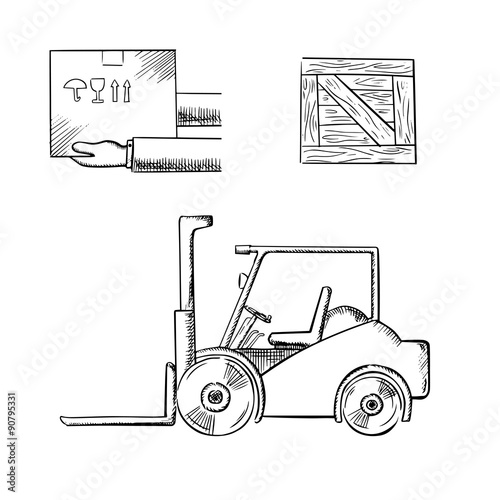 Delivery box, crate and forklift truck