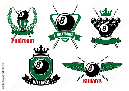 Pool, snooker and billiards game icons