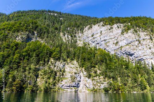 Fototapeta Naklejka Na Ścianę i Meble -  Alpine mountain lake Obersee in Summer, Konigsee National Park, Bayern, Germany 
