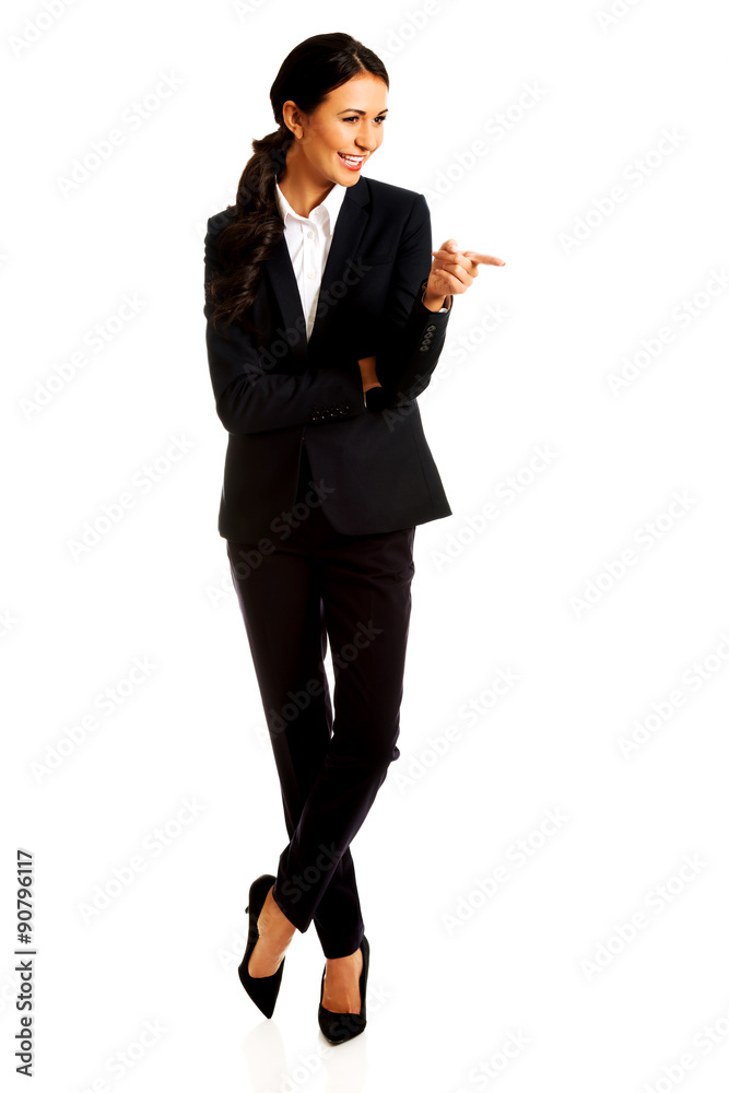 Businesswoman pointing to the right side Businesswoman pointing to the right side