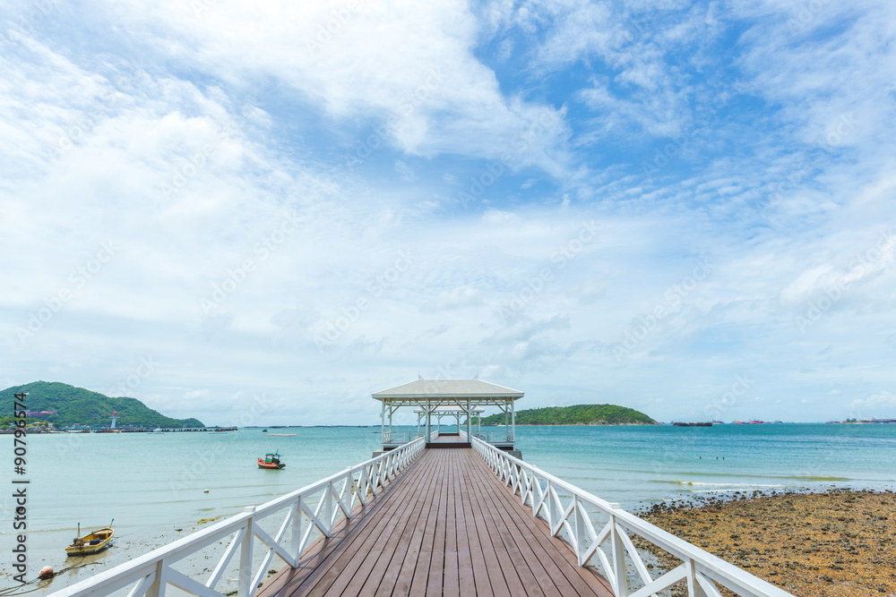 Beautiful white sea bridge at Sichang island, Thailand