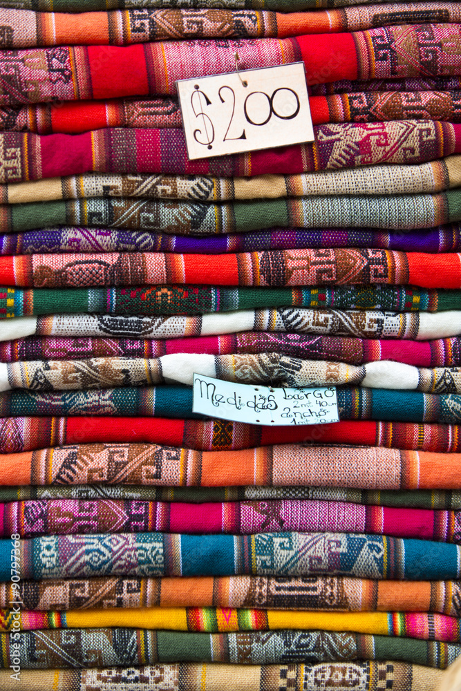 Background of colored fabrics from Indian ethnic market