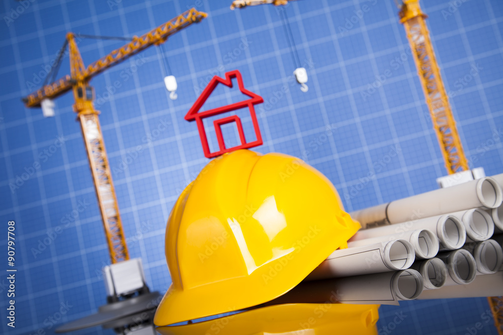Building under construction with architectural project Building under construction with architectural project