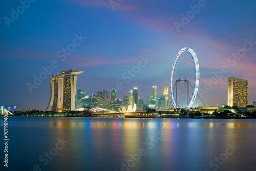 Singapore skyscapers in marina bay at night