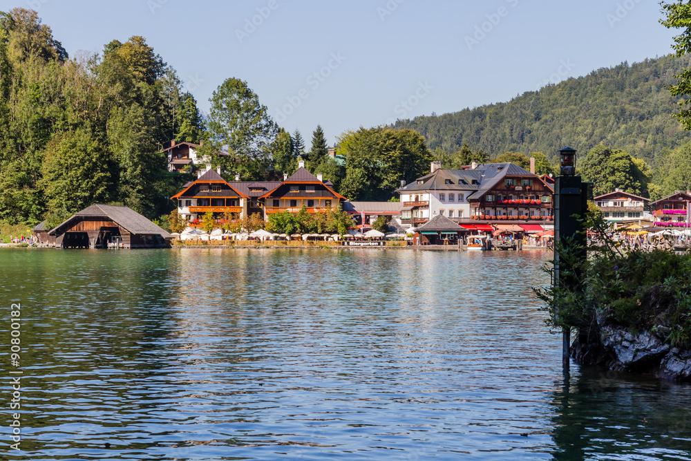 Naklejka premium The dock by lake Obersee, Konigsee National Park, Bayern, Germany