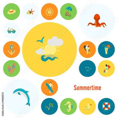 Summer and Beach Simple Flat Icons