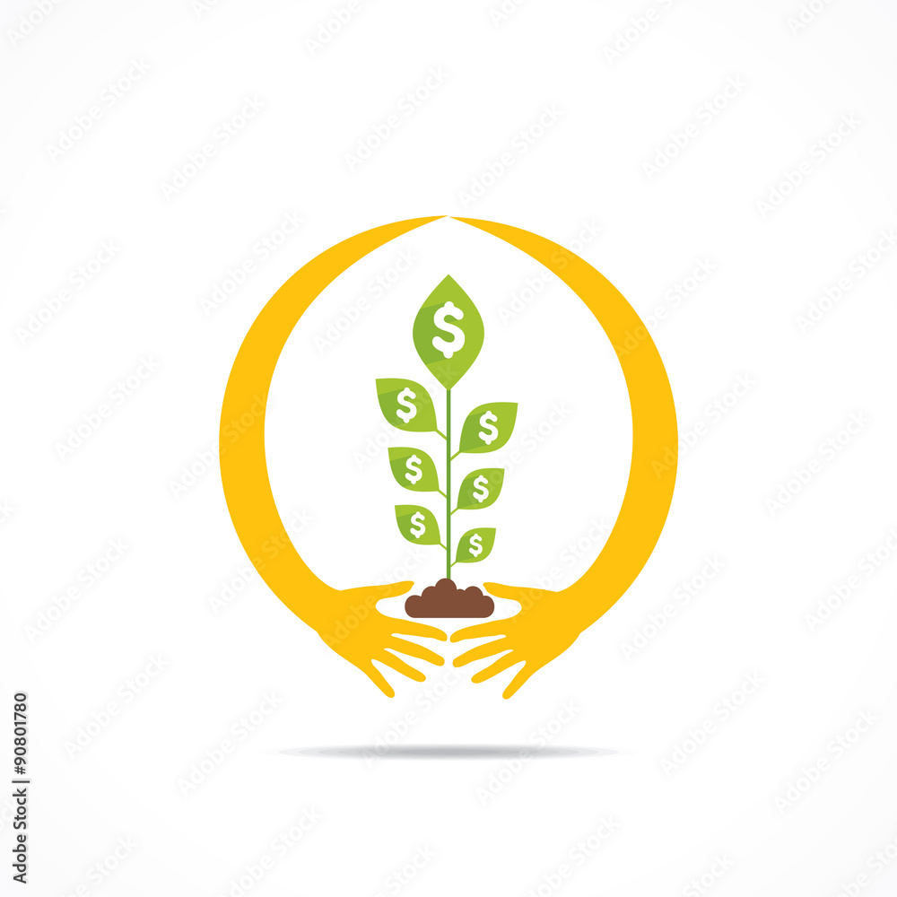 hand around money plant , secure money concept design vector hand around money plant , secure money concept design vector