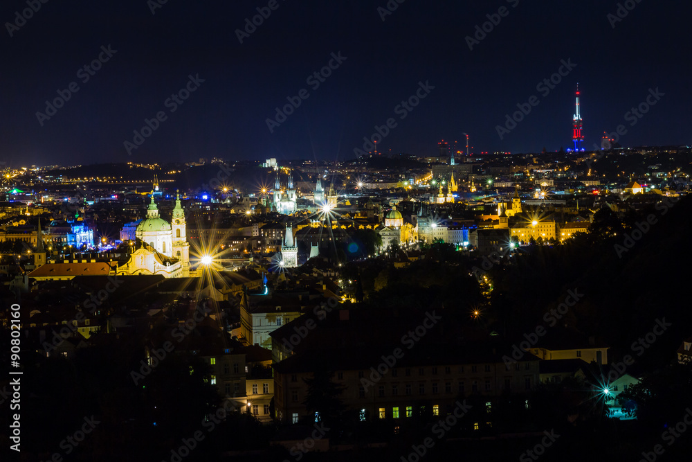 Prague, Czech Republic. Night photo of Castle and historical buildings