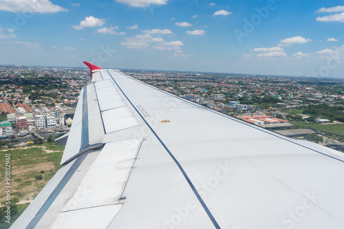 Aircraft wing flying look land and sky 1