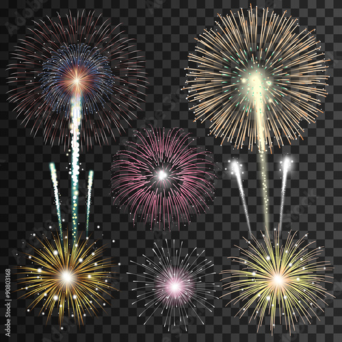 Set of isolated realistic vector fireworks 
