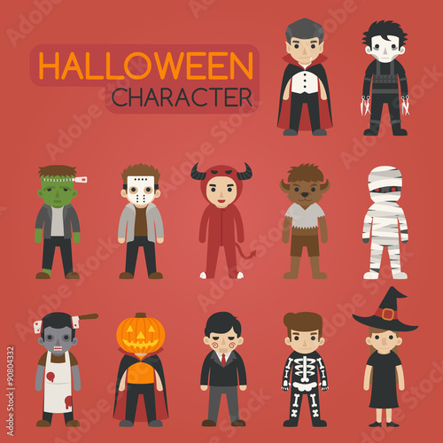 Set of halloween costume characters , trick or treat