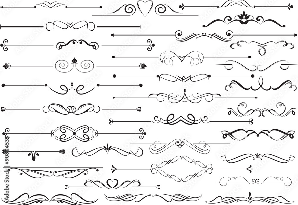 Set of decorative calligraphic elements for editable and design.