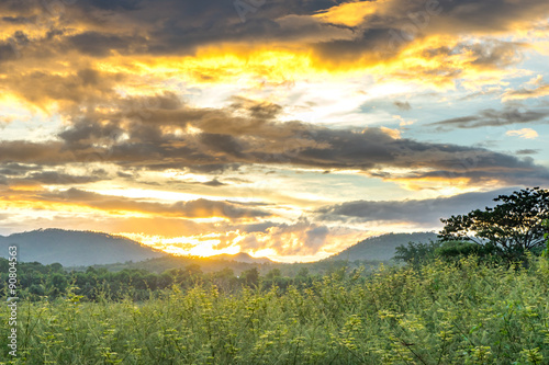 Landscape  sunny dawn in a mountain 1