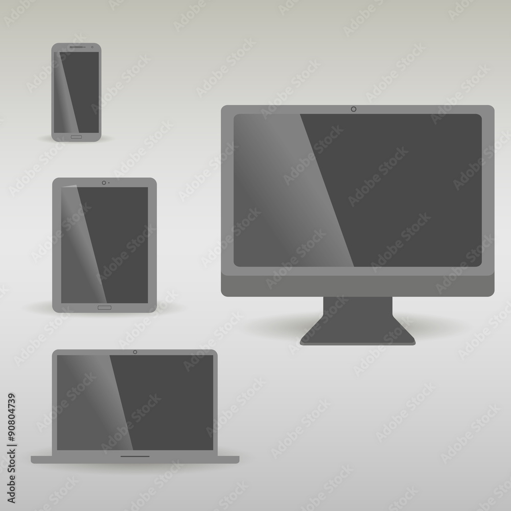 Realistic vector laptop, tablet computer, monitor and mobile phone template Realistic vector laptop, tablet computer, monitor and mobile phone template