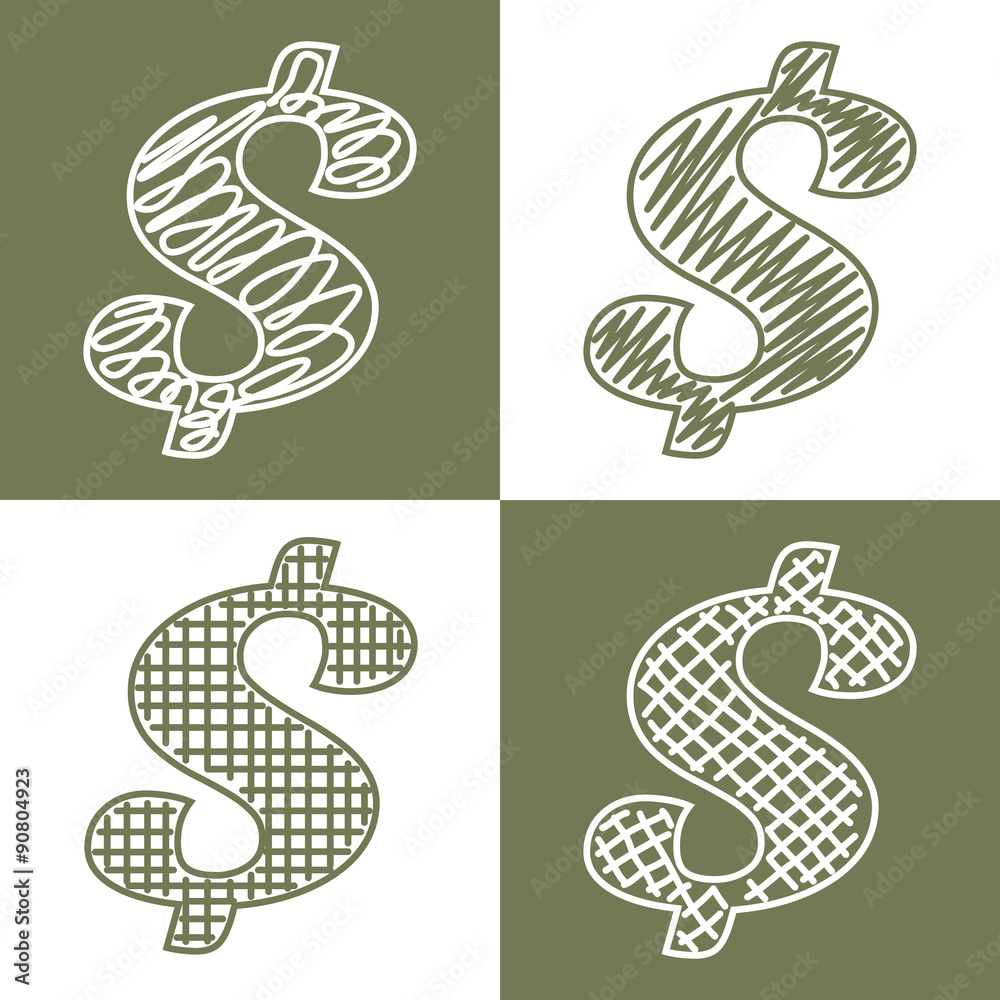 Fototapeta premium Set of hand drawn dollars