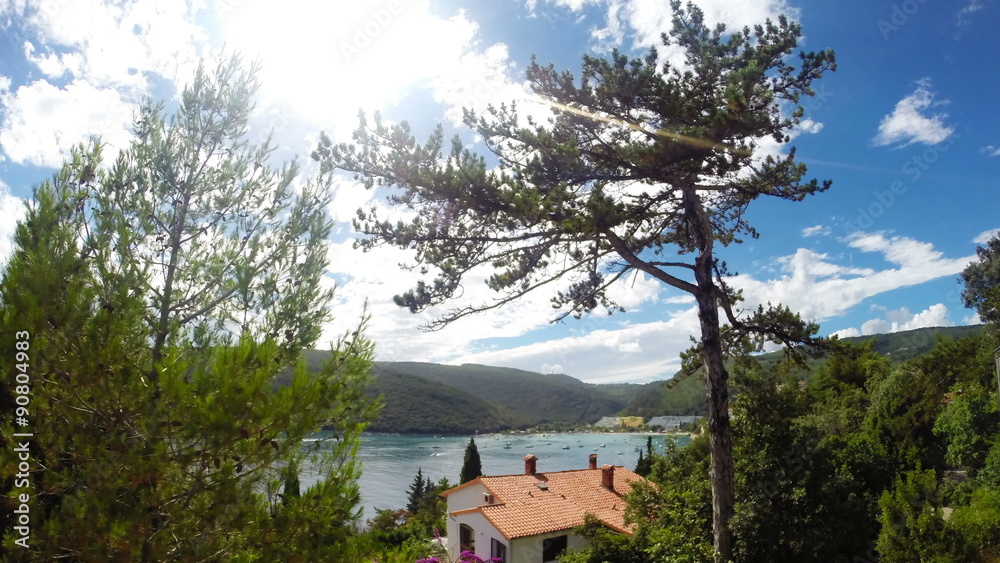 Picturesque aerial view of bay in Croatia at cloudy day Picturesque aerial view of bay in Croatia at cloudy day