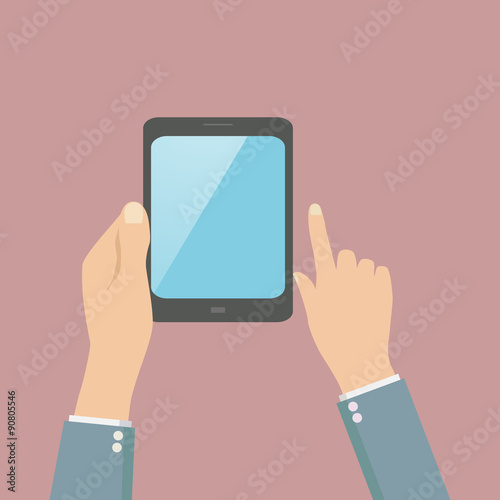 Tablet PC in human hands. Flat style