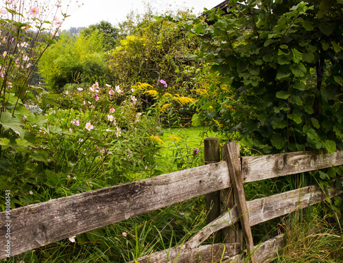 rustikaler Zaun an wildem garten