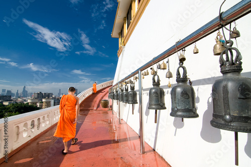 Photography The Golden Mount, Wat Saket, travel landmark of Bangkok, Thailand