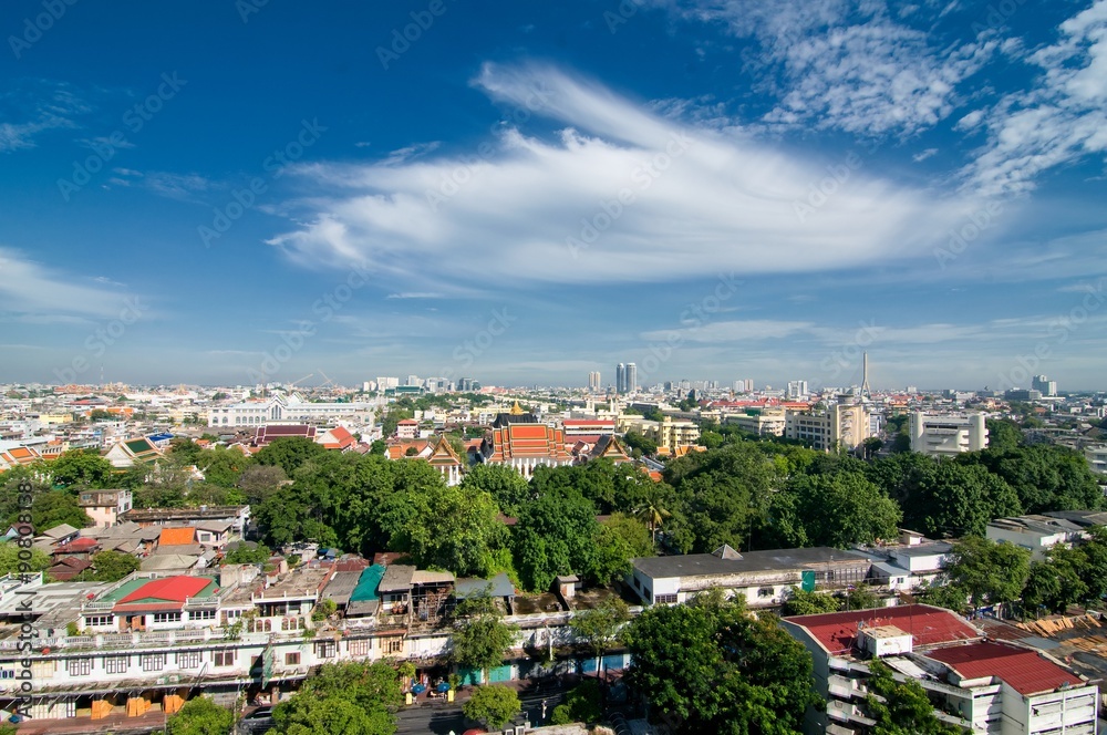 Fototapeta premium Aerial view of Bangkok from Golden Mount , Bangkok, Thailand.
