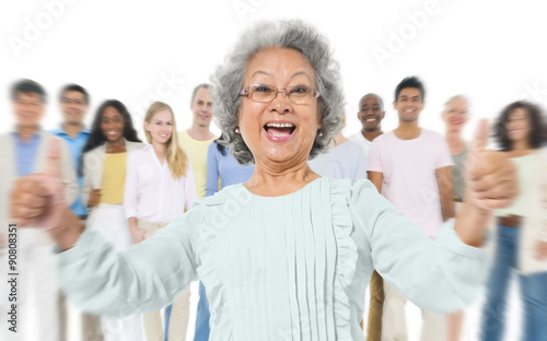 Senior Adult Feel Glad Standing Out Crowd Concept