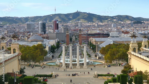 5258 BARCELONA, CATALONIA, SPAIN - Circa October, 2014 - An establishing shot of Font MÃ gica atop MontjuÃ¯c in Barcelona.	 photo
