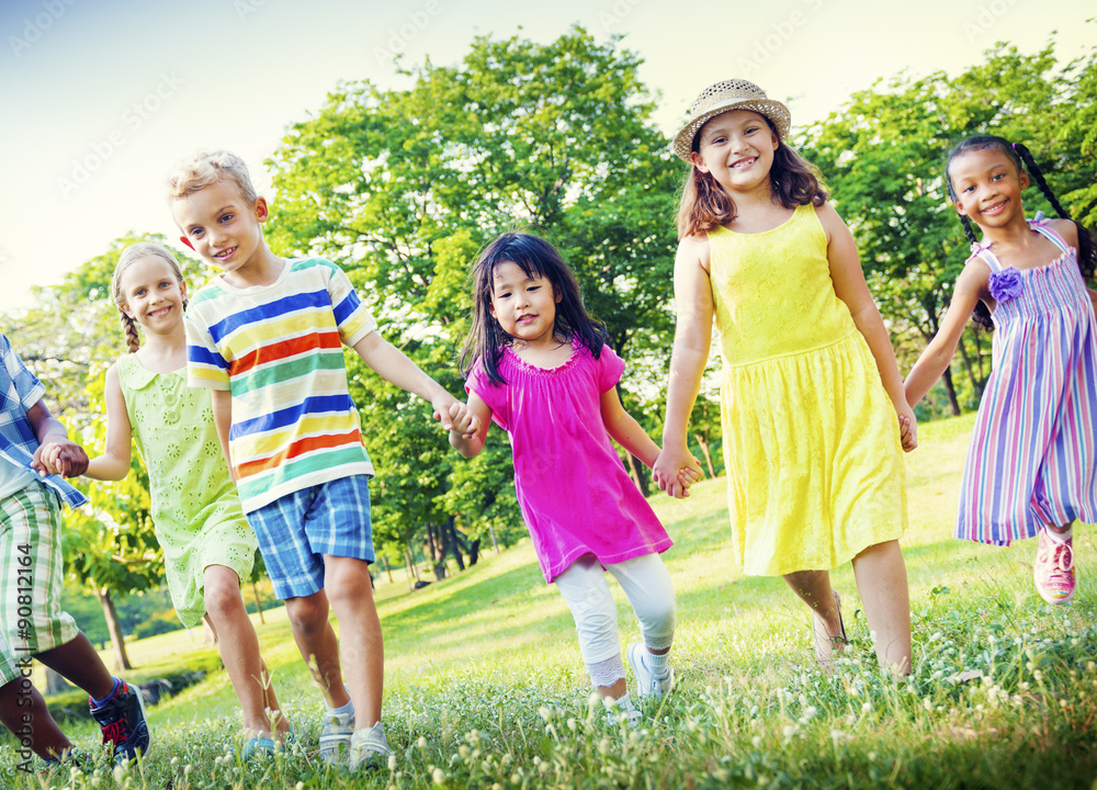 Children Park Friends Friendness Happiness Playful Concept