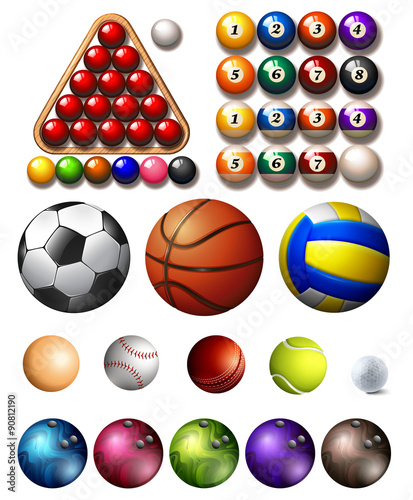 Different kind of balls of many sports