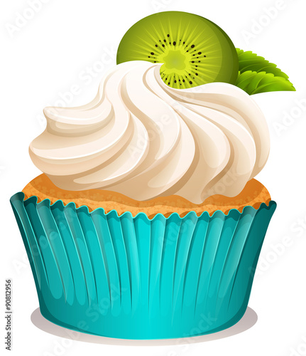 Cupcake with cream and kiwi fruit