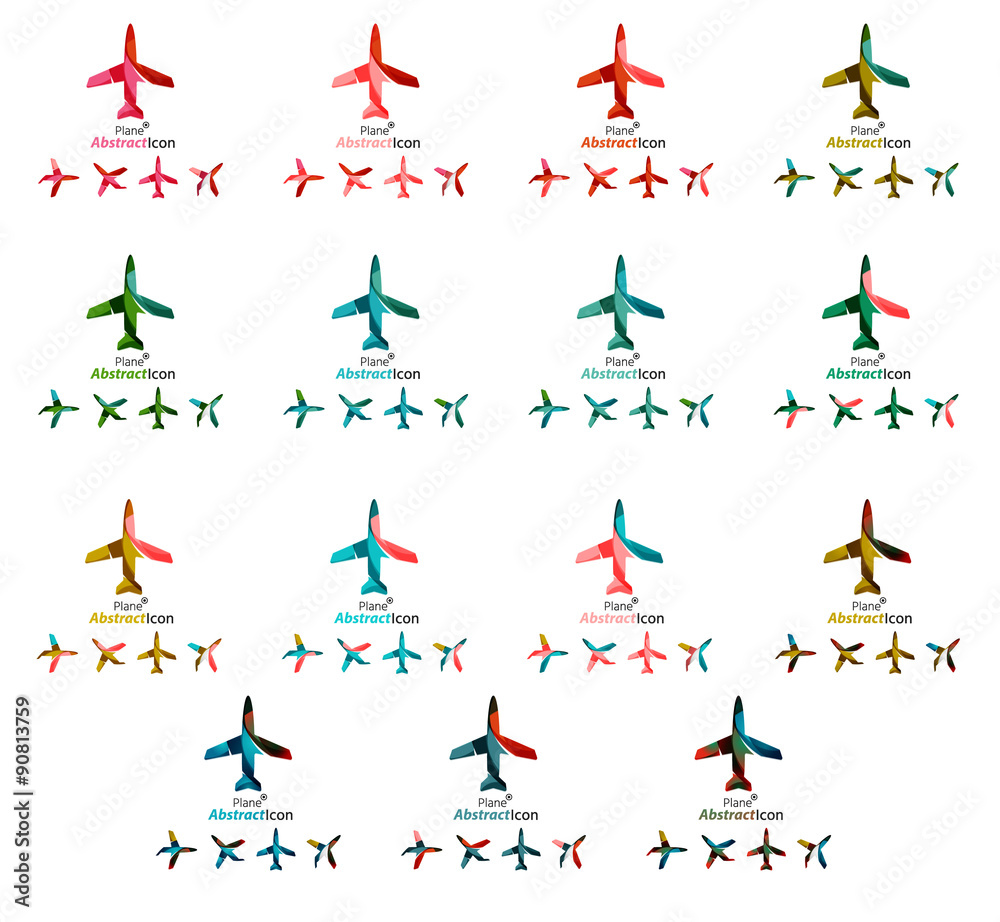 Set of color airplane logo icons Set of color airplane logo icons