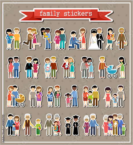 Stickers of family life in style flat design