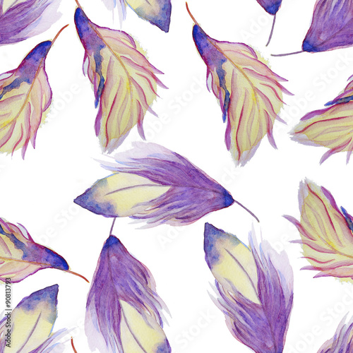 Watercolor pattern with feathers