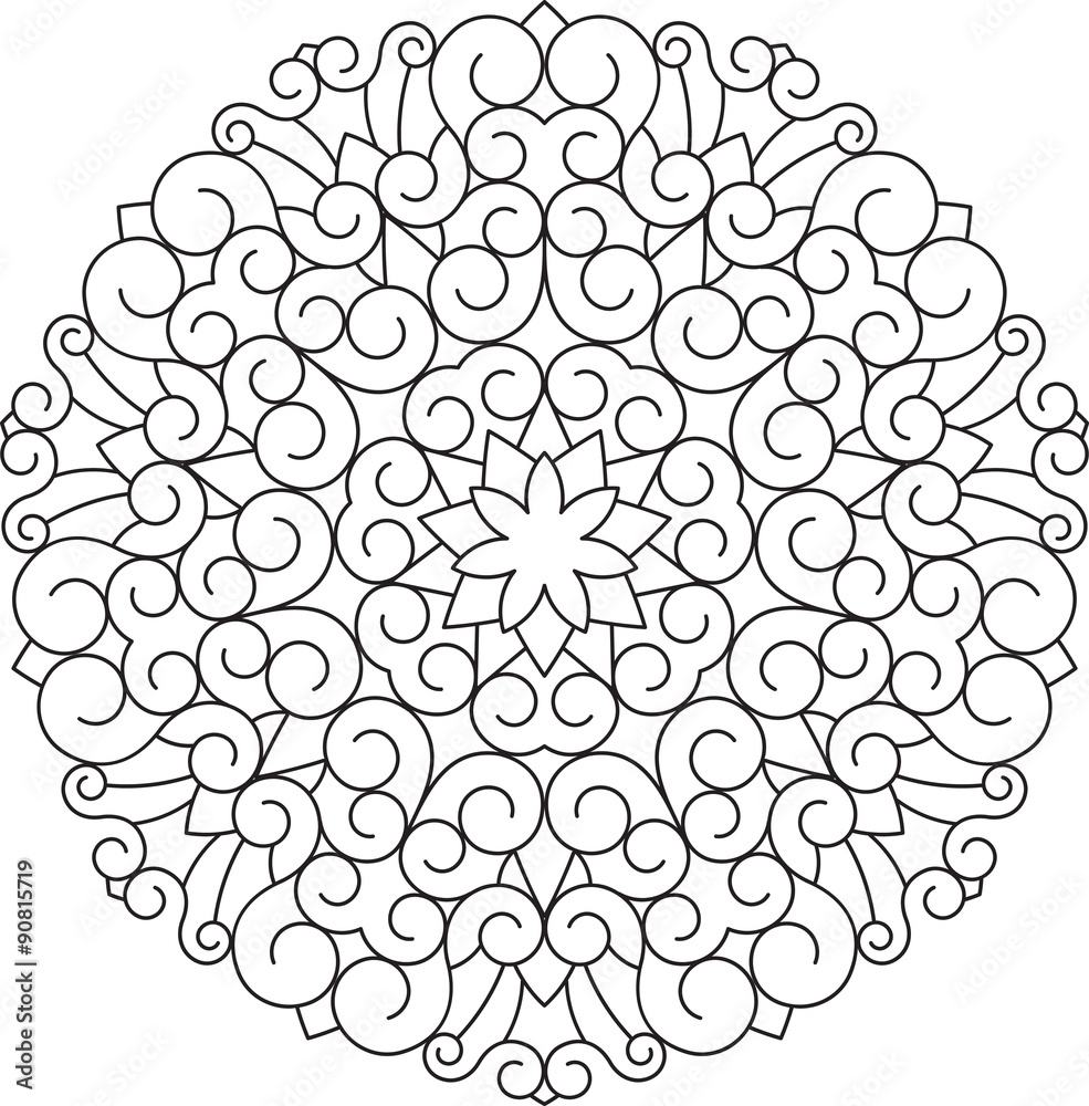 Abstract vector black round lace design in mono line style - man