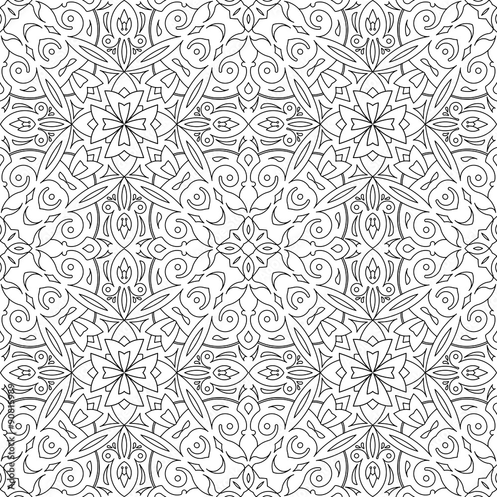 Seamless Abstract Tribal Black-White Pattern In Mono Line Style.
