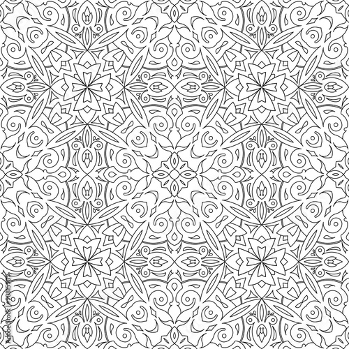 Seamless Abstract Tribal Black-White Pattern In Mono Line Style.