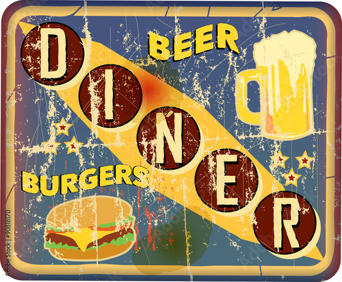 retro and grungy american diner sign, vector illustration
