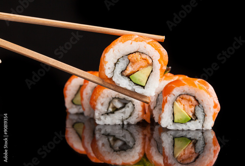 Maki sushi served on black background #90819354